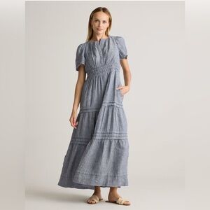 New Quince 100% linen chambray stripe tiered maxi dress M